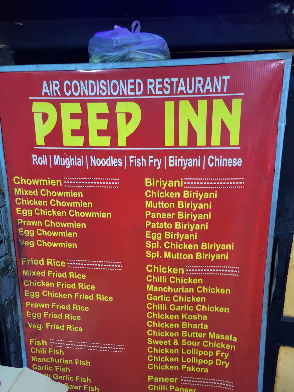 Peep In Restaurant menu