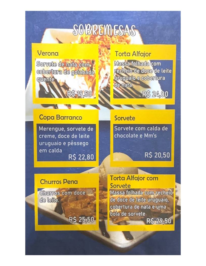 Peña del Sur cardápio