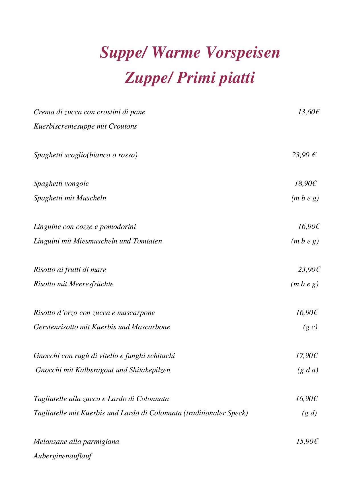 Menu di Pizzeria - Restaurant - Pension Löwen 