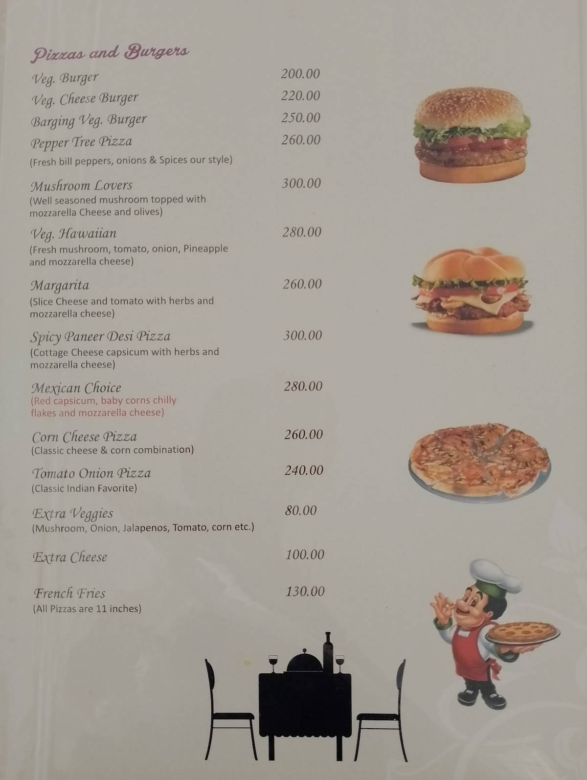 Pepper Tree restaurant menu