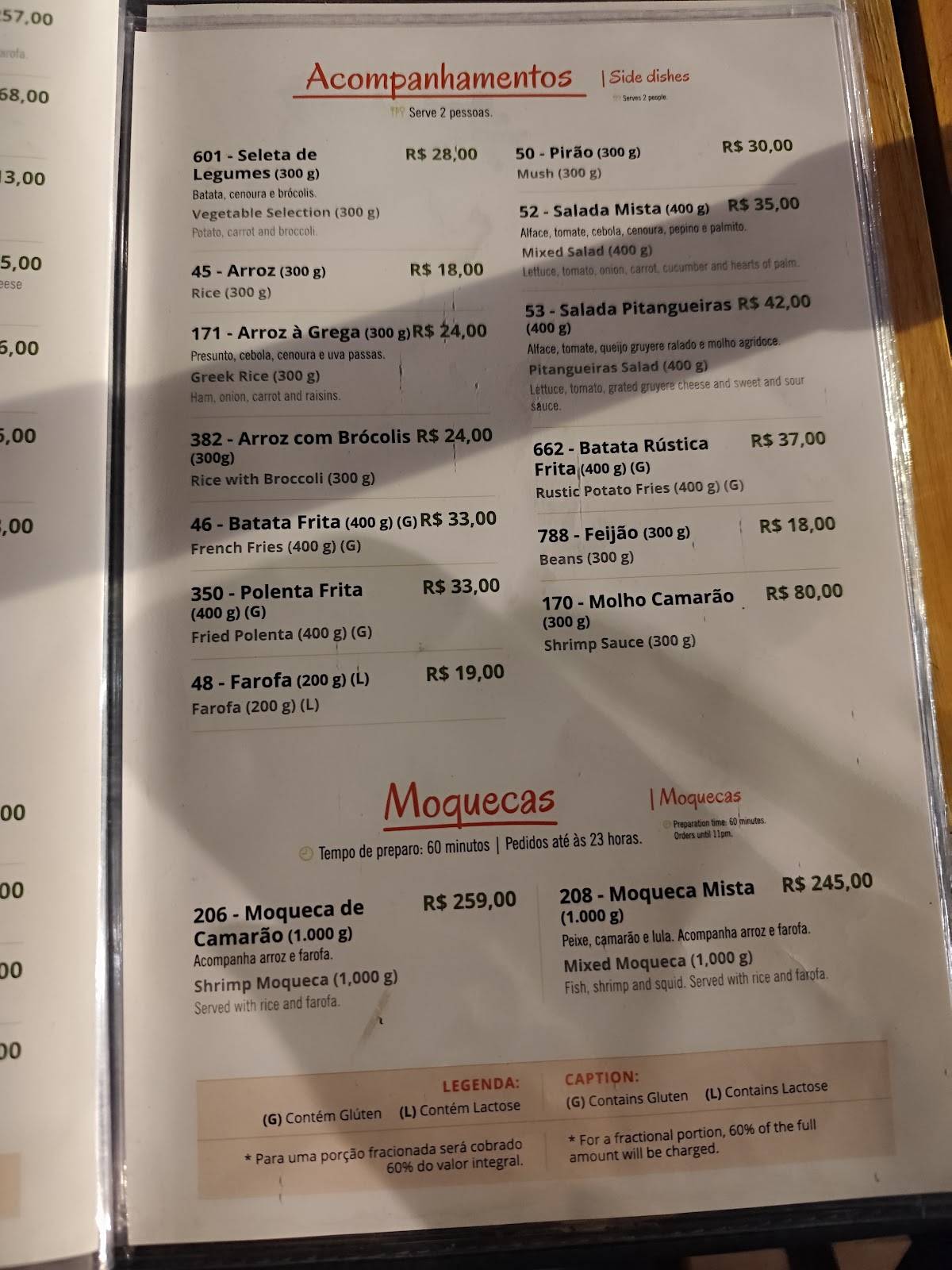 Pitangueiras cardápio