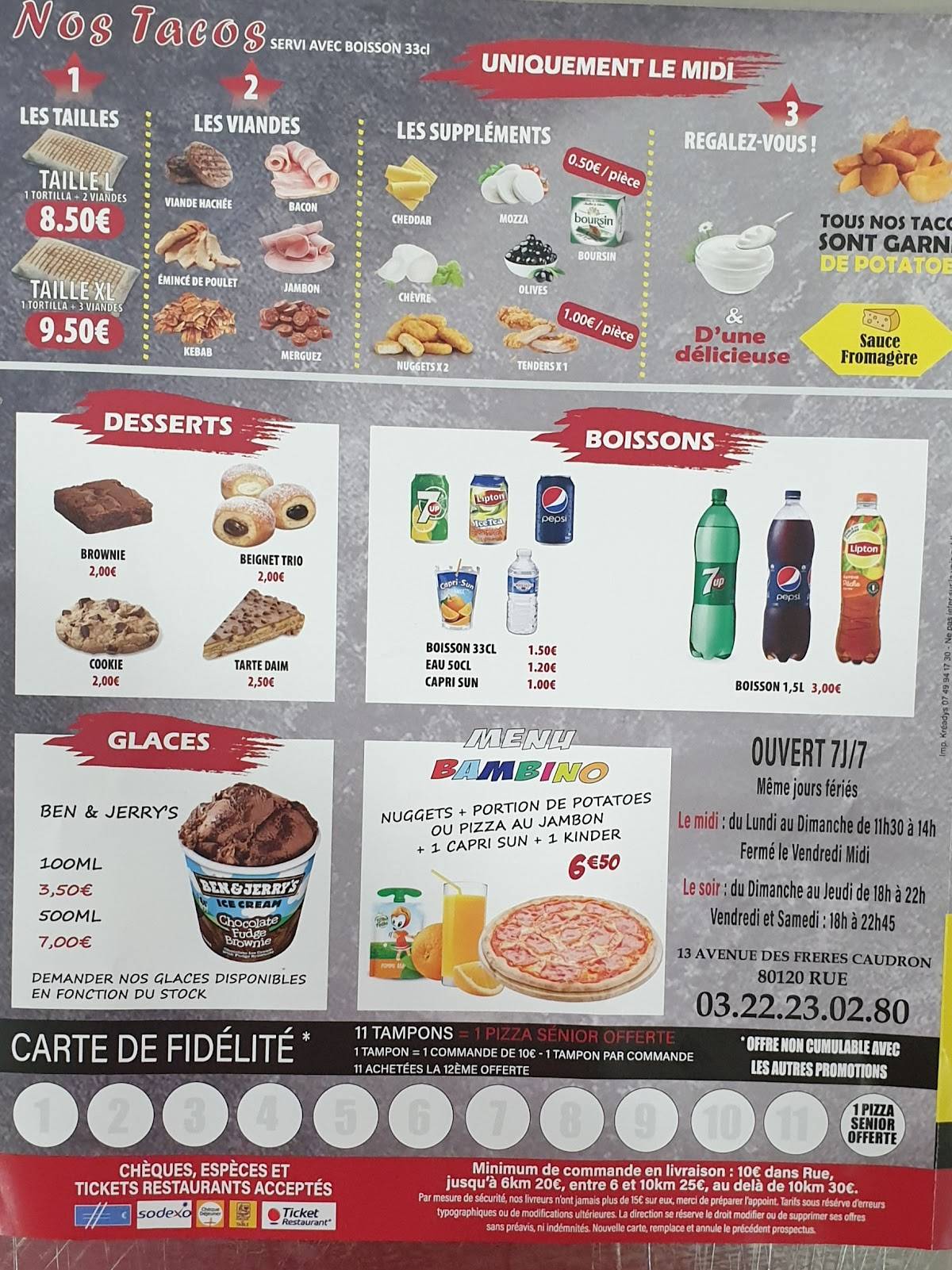 Menu de Crousty Pizza