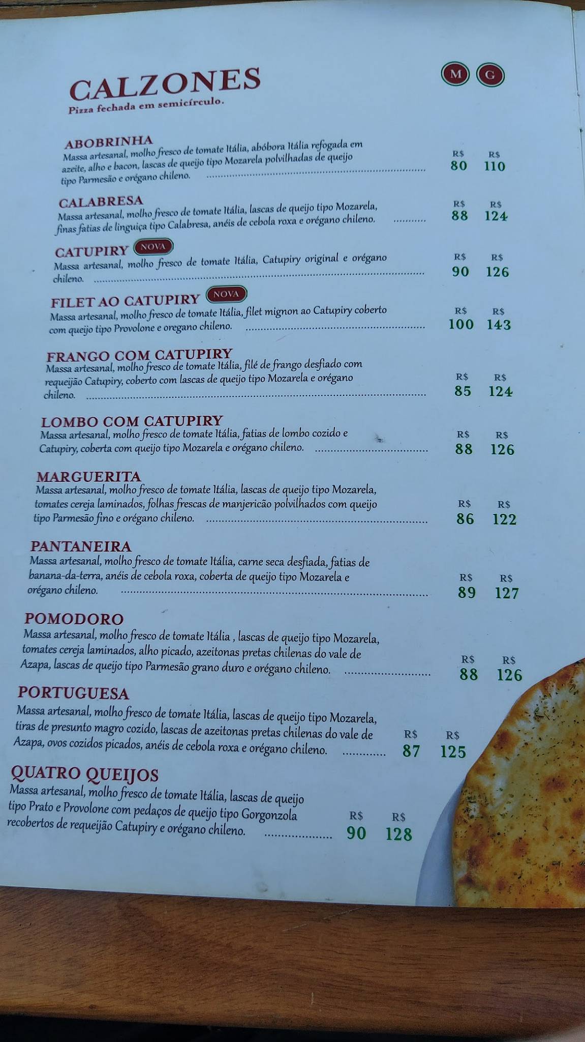 Pizza do Jorge cardápio