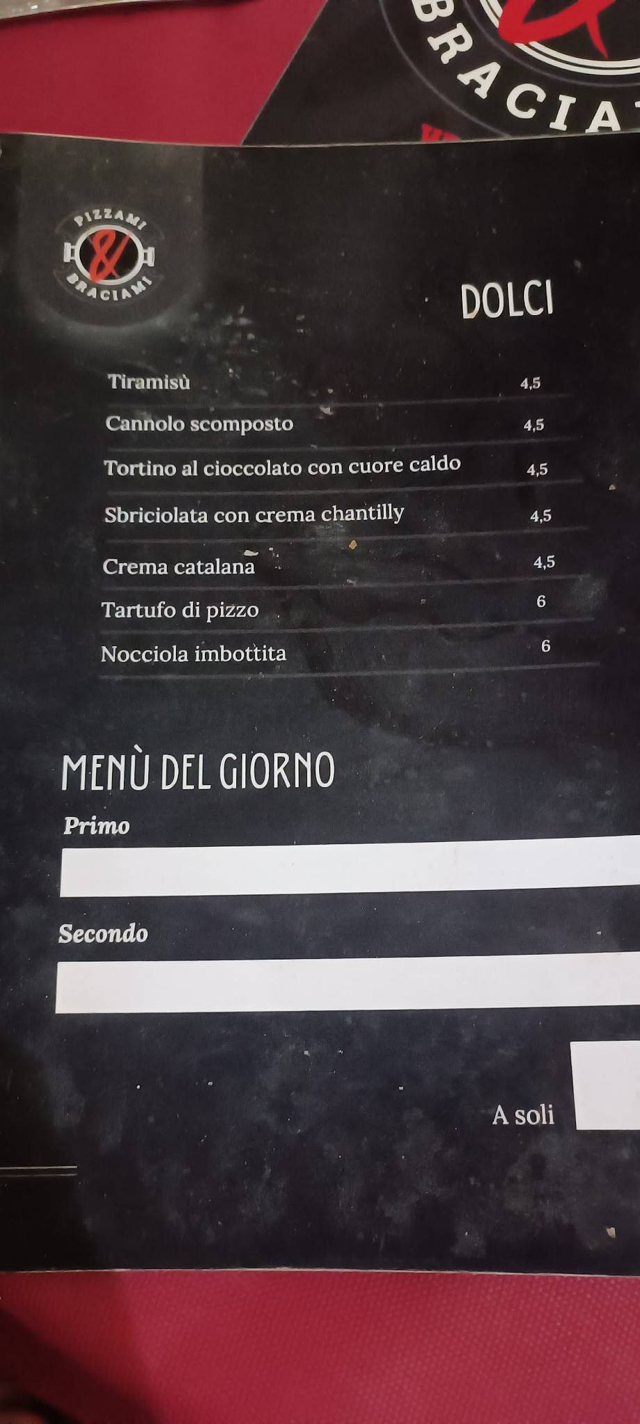 Menu di Pizzami&braciami 