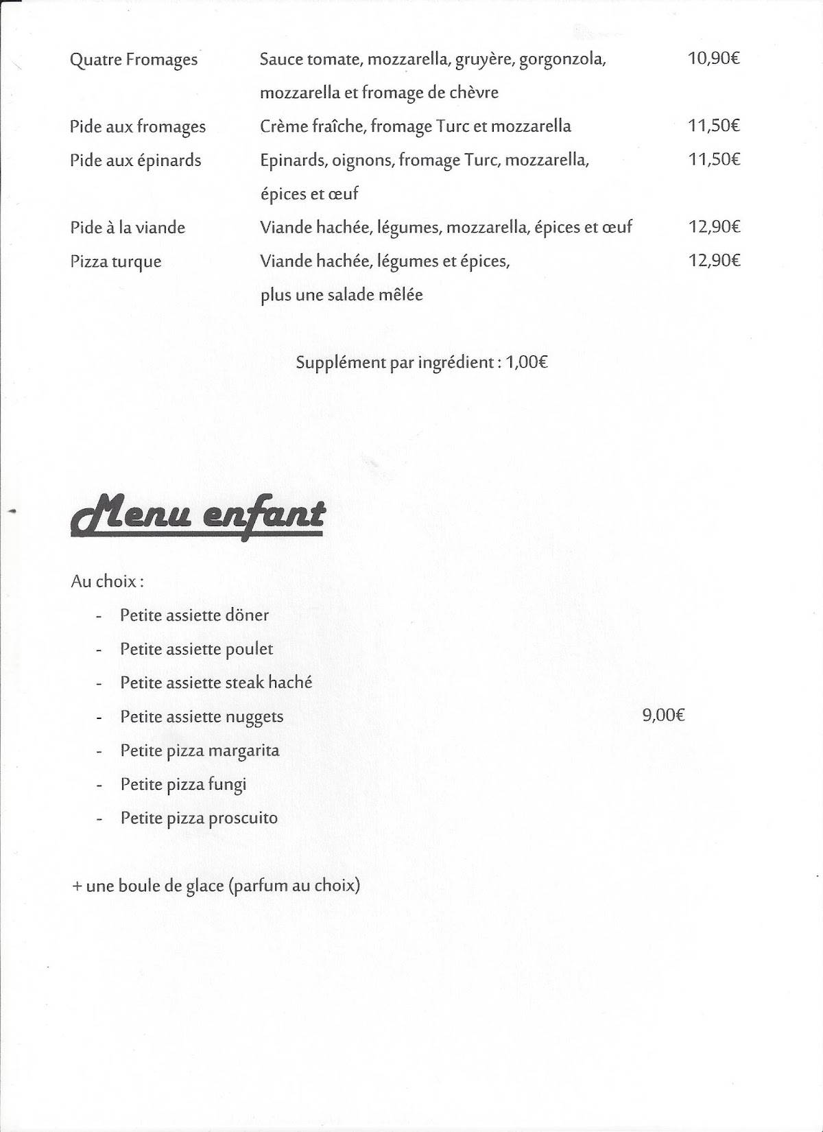 Menu de Restaurant Pizzeria Le Moulin
