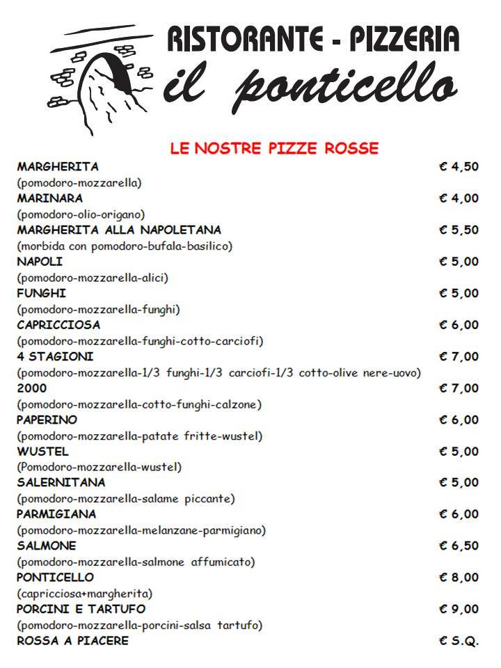 Menu di Ristorante Pizzeria Il Ponticello 