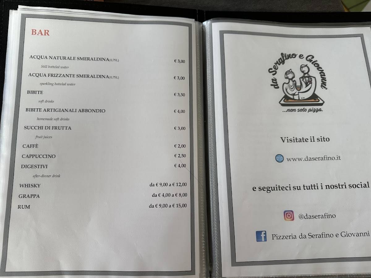 Menu di Pizzeria da Serafino e Giovanni 