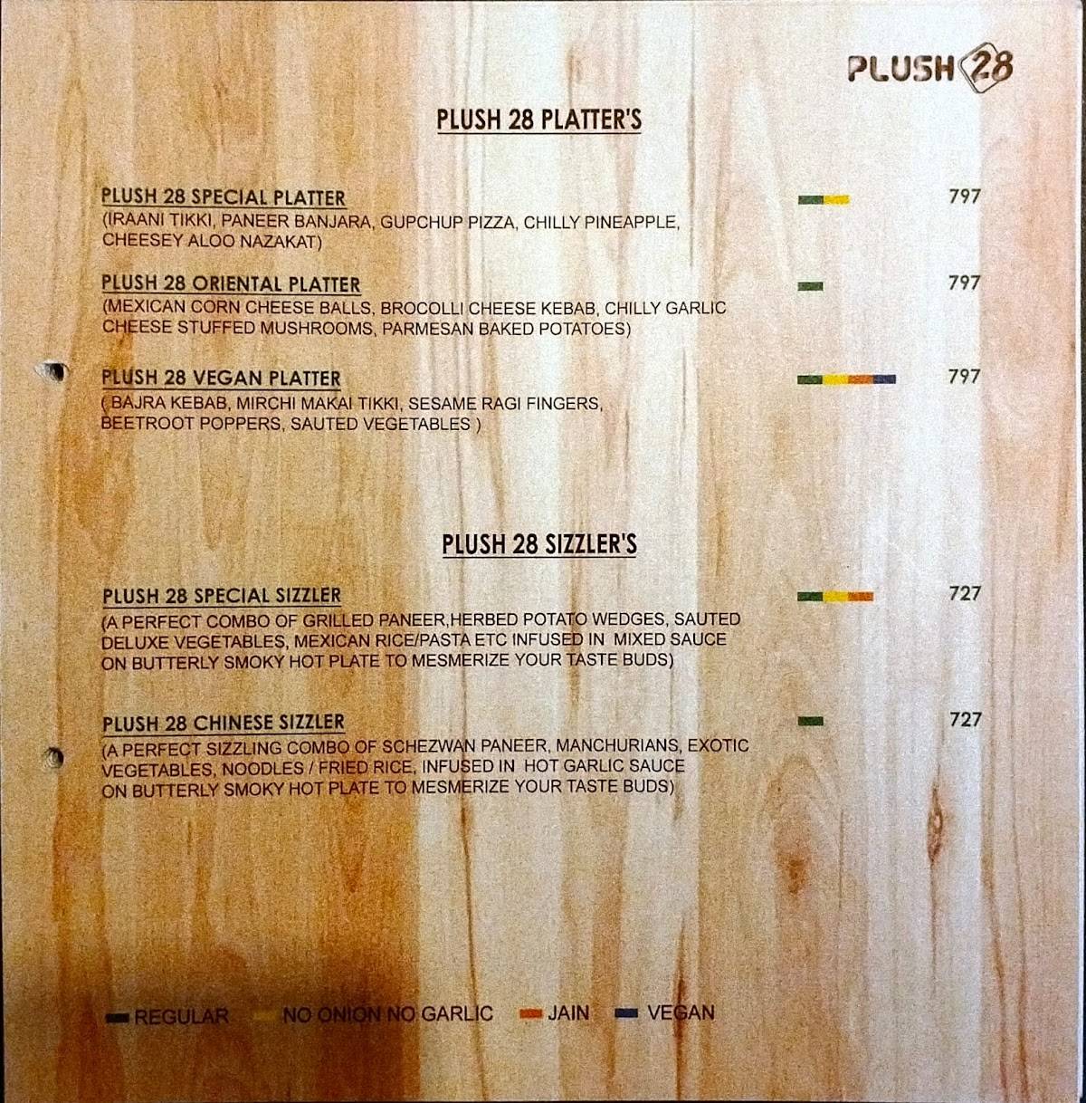 Plush 28 -Pure Veg Restaurant menu