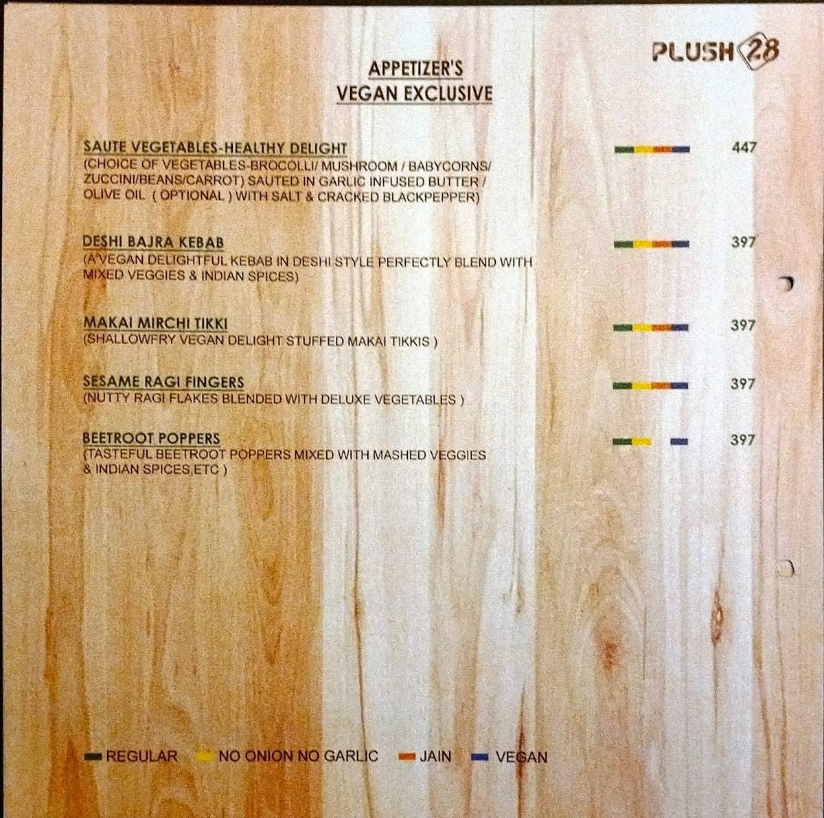 Plush 28 -Pure Veg Restaurant menu