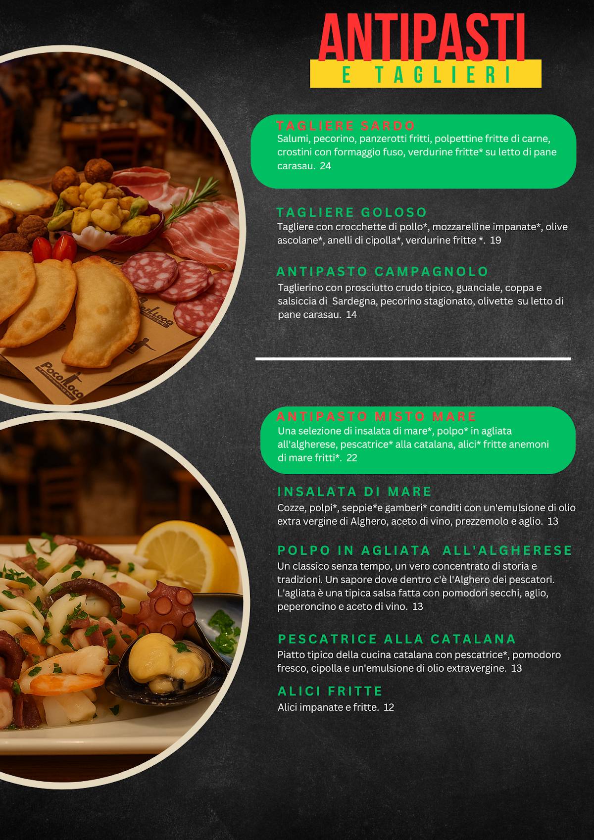 Menu di Poco Loco Alghero 