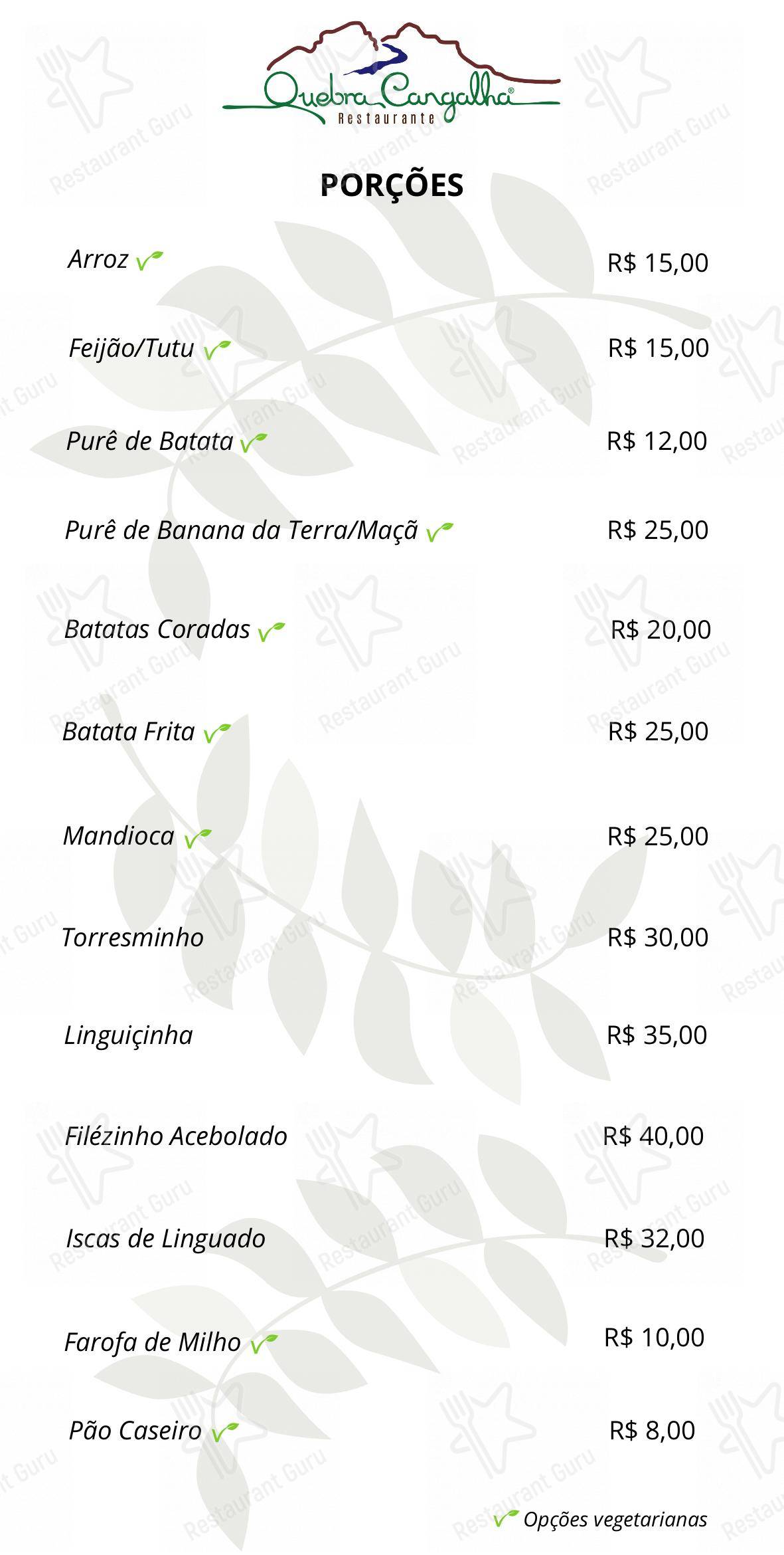 Menu bar para Quebra Cangalha em Cunha