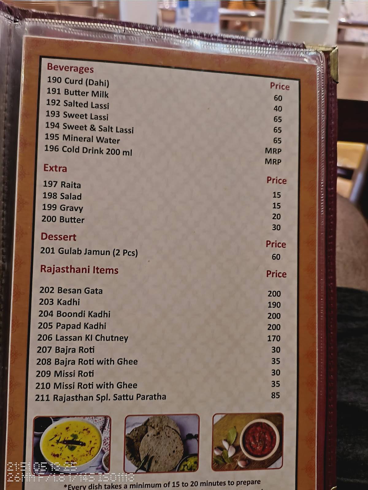 Rajasthan Dhaba menu