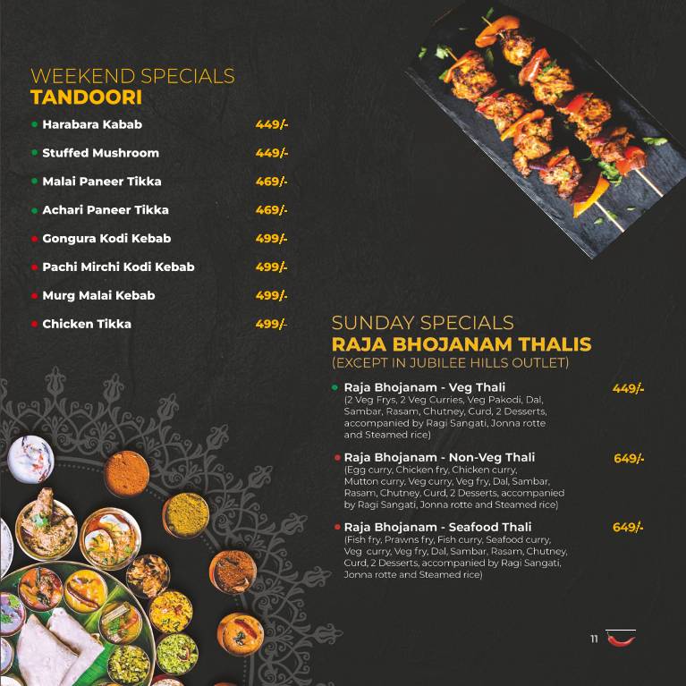 Rayalaseema Ruchulu menu