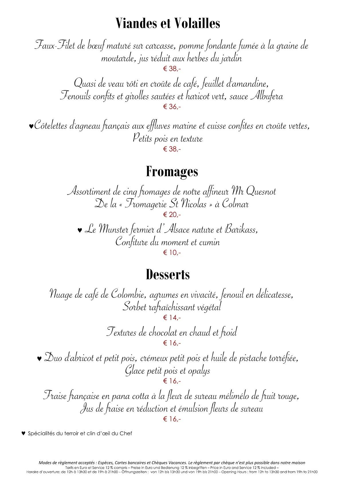 Menu de A l'Échevin