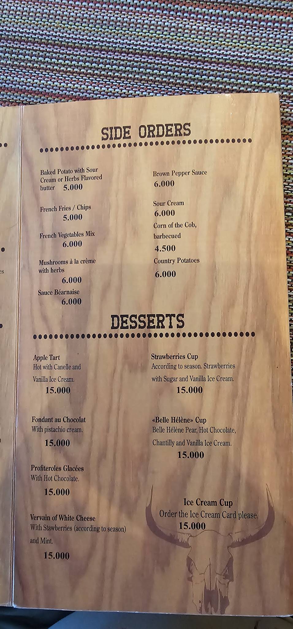 Menu de Restaurant Farmer's Steakhouse