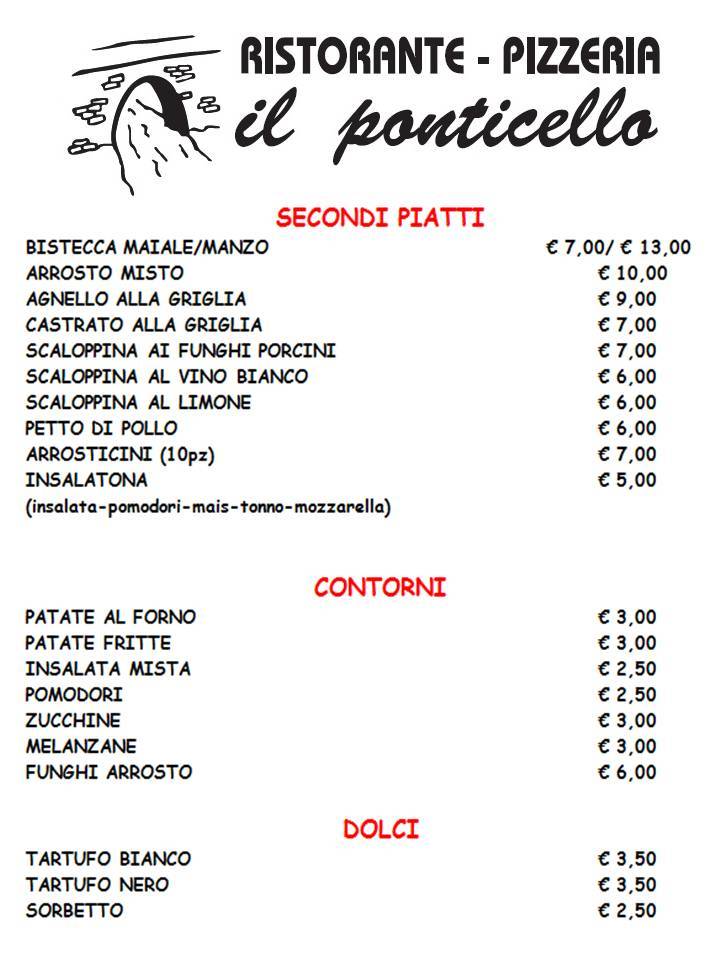 Menu di Ristorante Pizzeria Il Ponticello 
