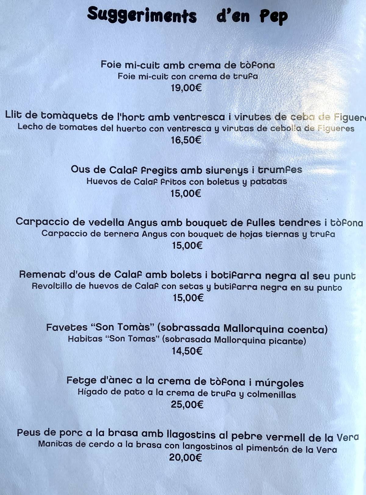 Carta De Restaurant L Era D En Jaume Llorts