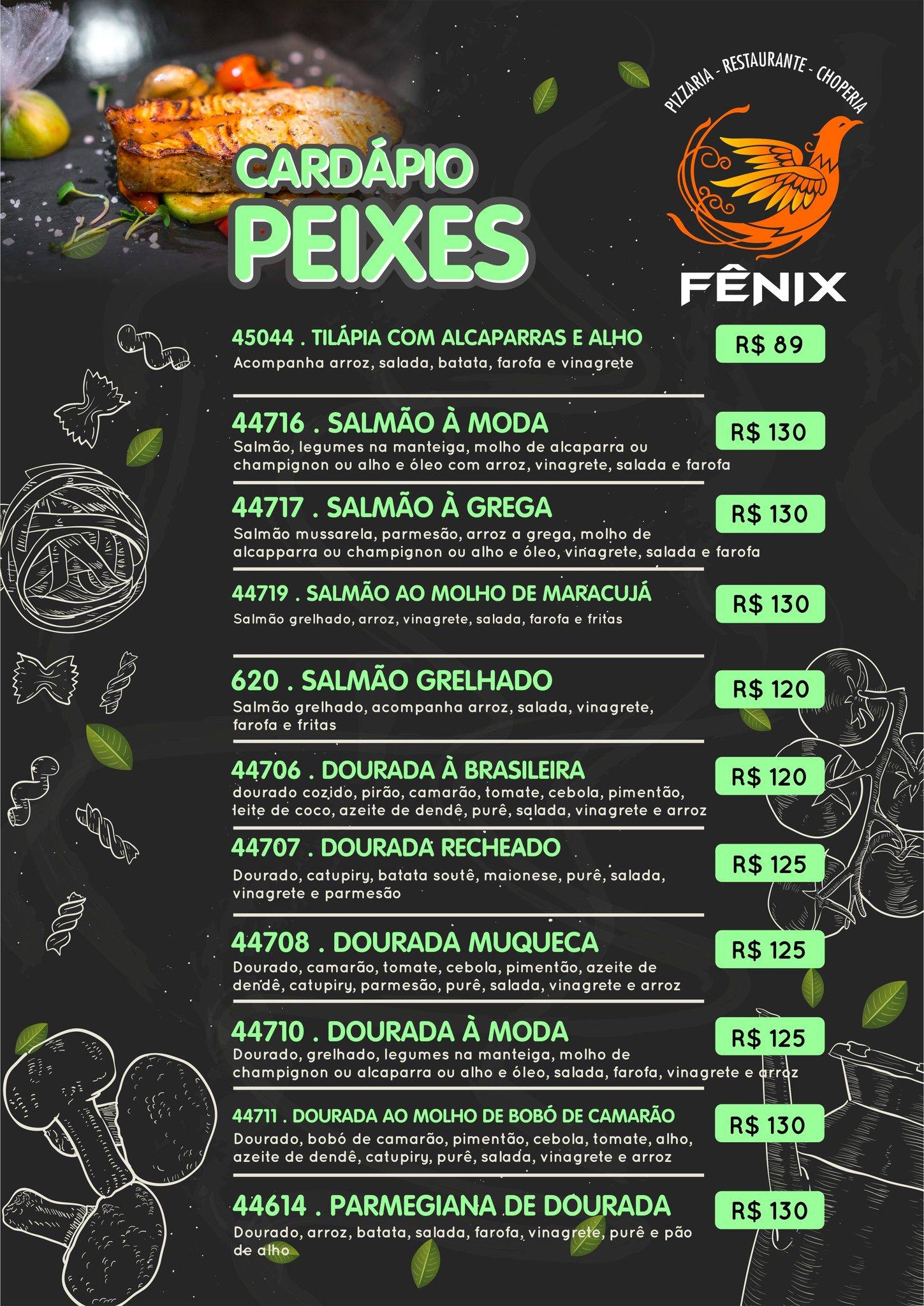 Restaurante, Choperia e Pizzaria Fênix cardápio