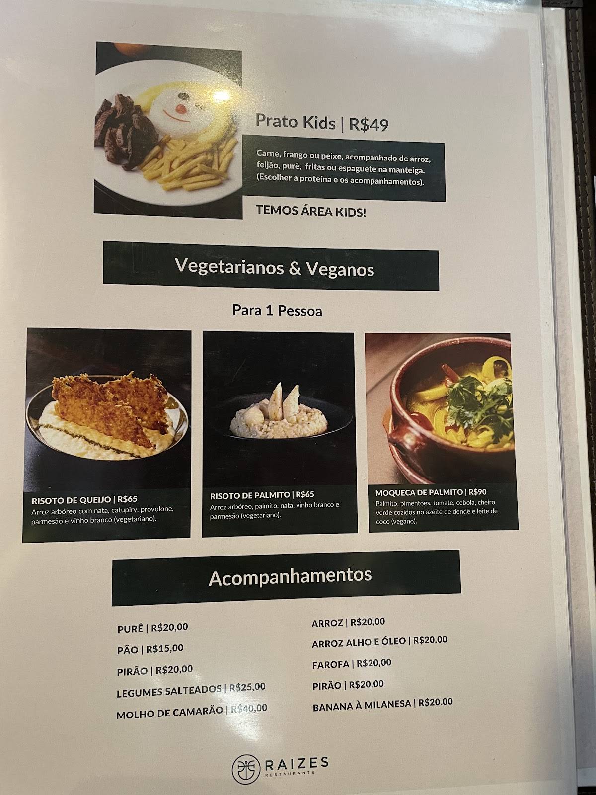 Restaurante Raizes cardápio