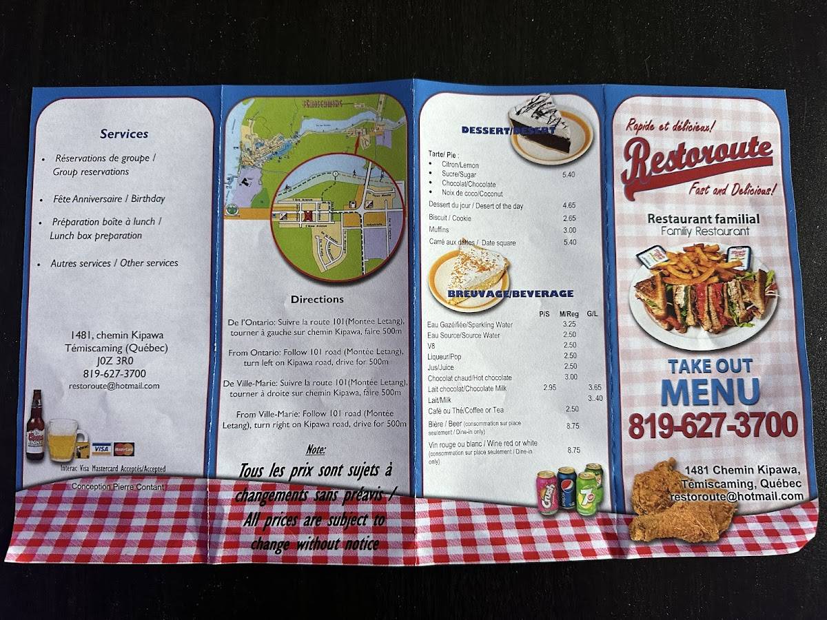 Menu de Restaurant Restoroute