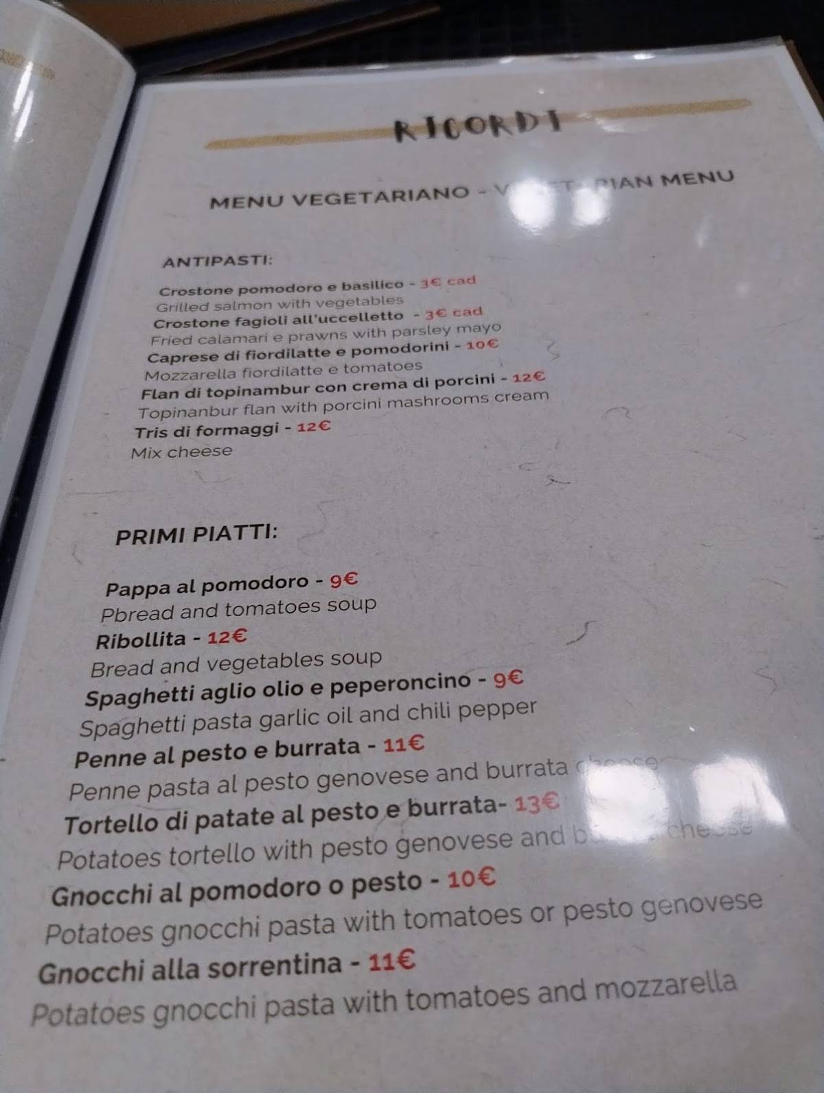 Menu di Ricordi 
