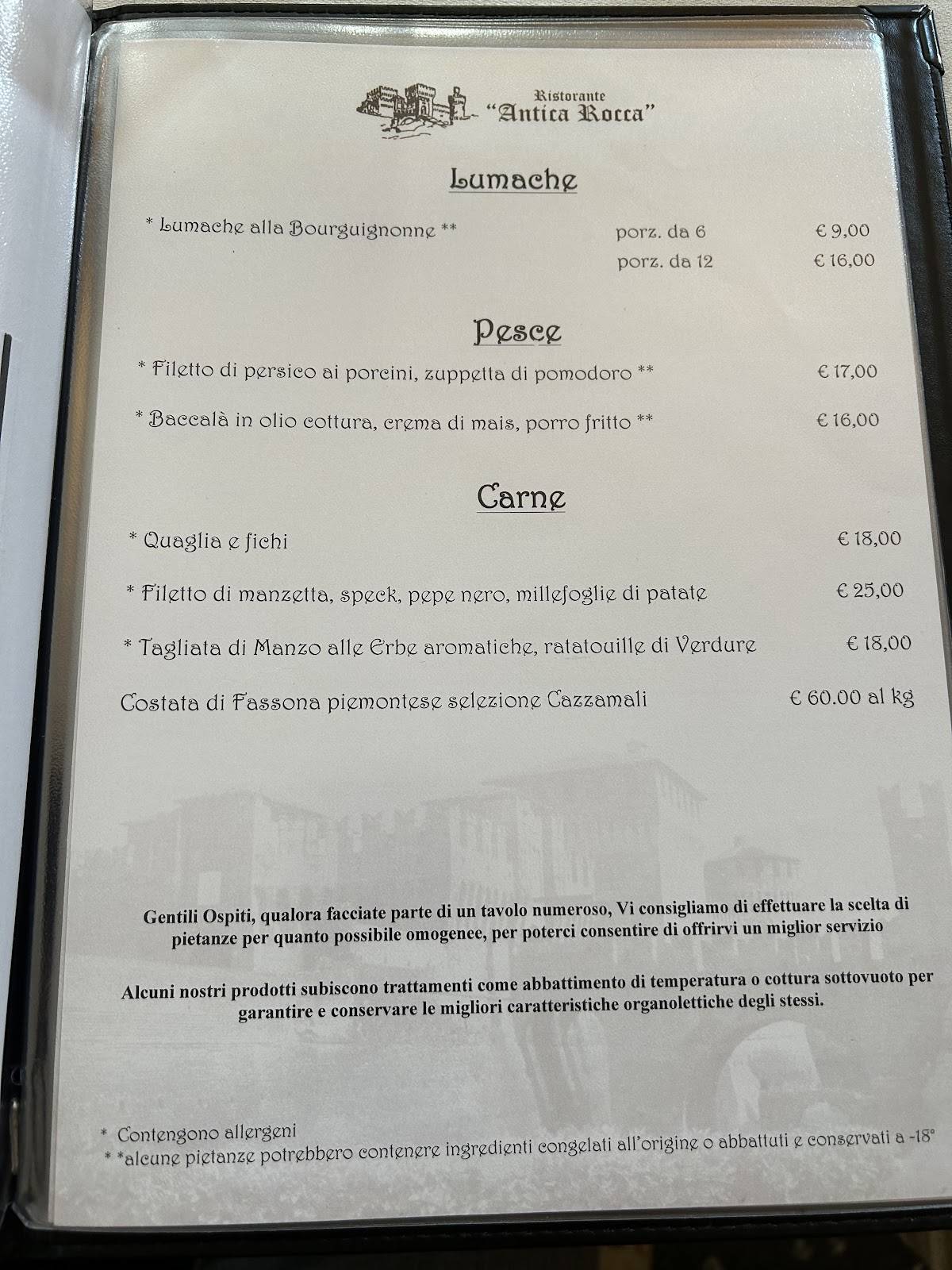 Menu di Ristorante Antica Rocca 