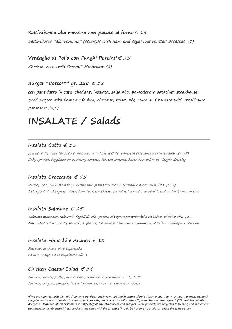 Menu di Ristorante Cotto - Dharma Group 