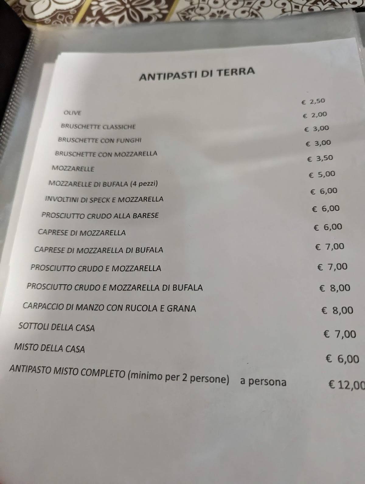 Menu di La Tavernetta 