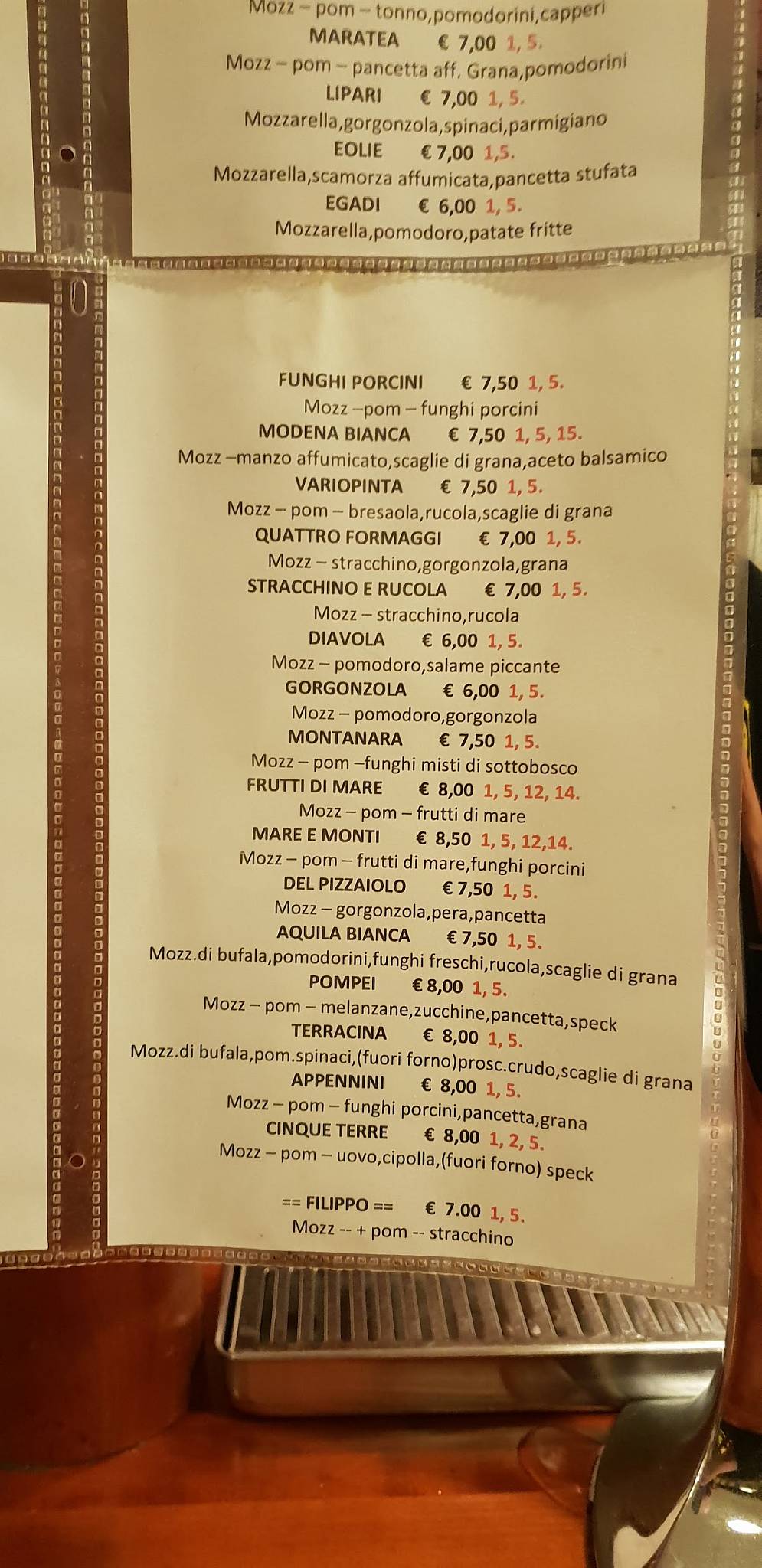 Menu di Ristorante Pizzeria Aquila Bianca 