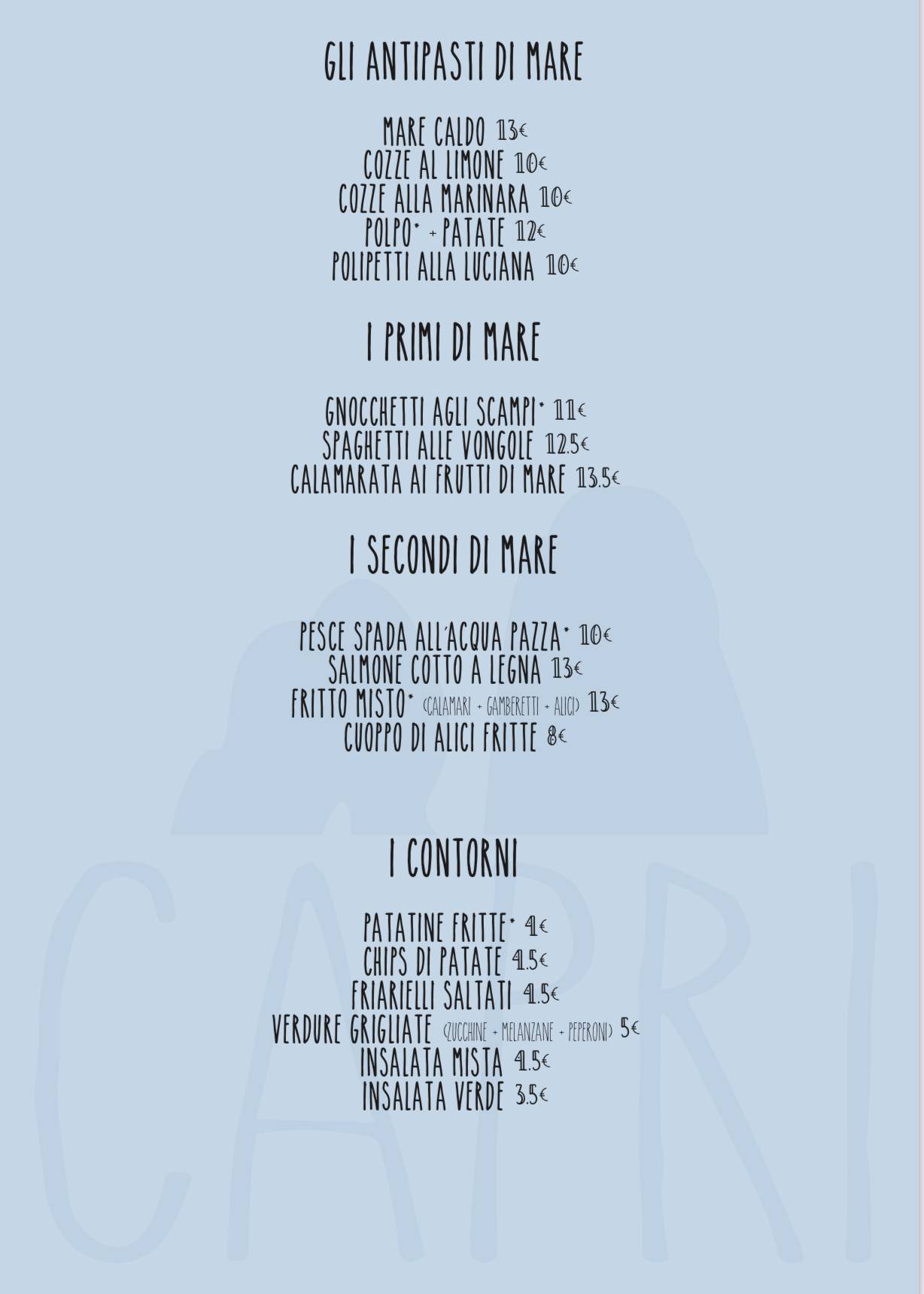 Menu di Ristorante Pizzeria Capri 