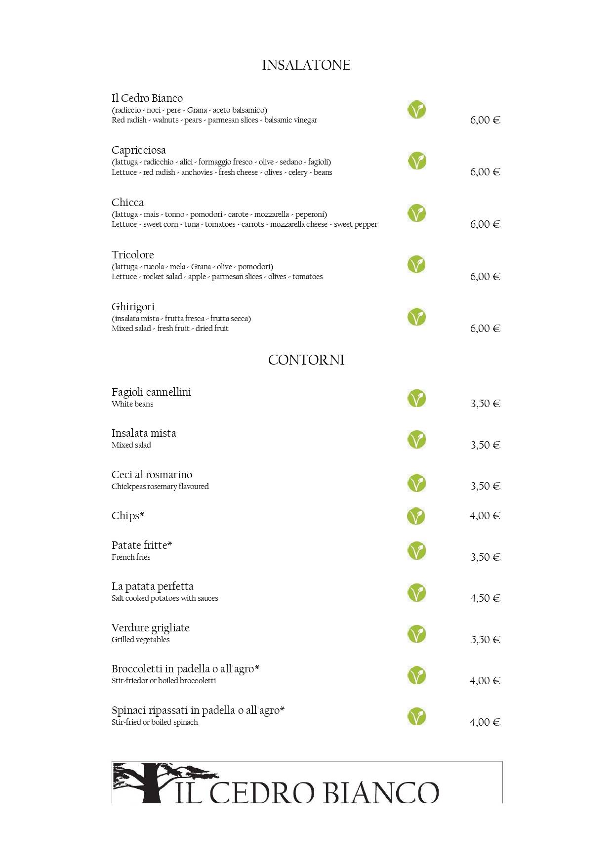 Menu di Il Cedro Bianco Ristorante Pizzeria 