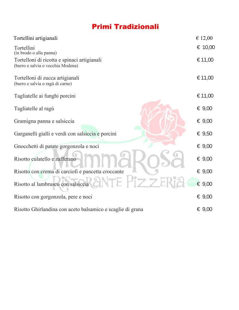 Menu di Ristorante Pizzeria Mamma Rosa 
