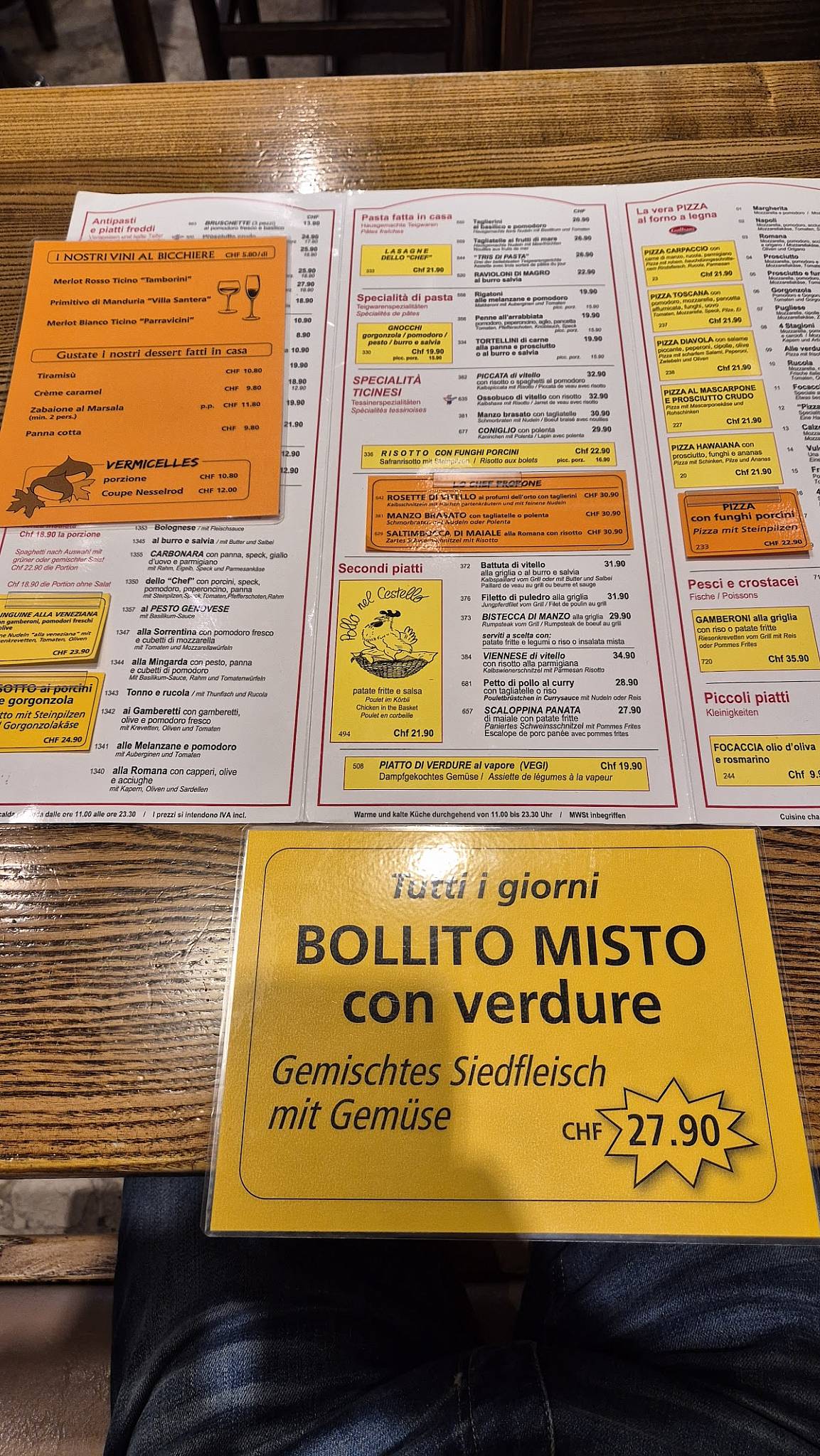 Menu di Ristorante - Pizzeria Svizzero 