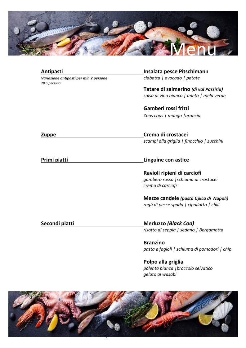 Menu di Ristorante appartamenti Pitschlmann 