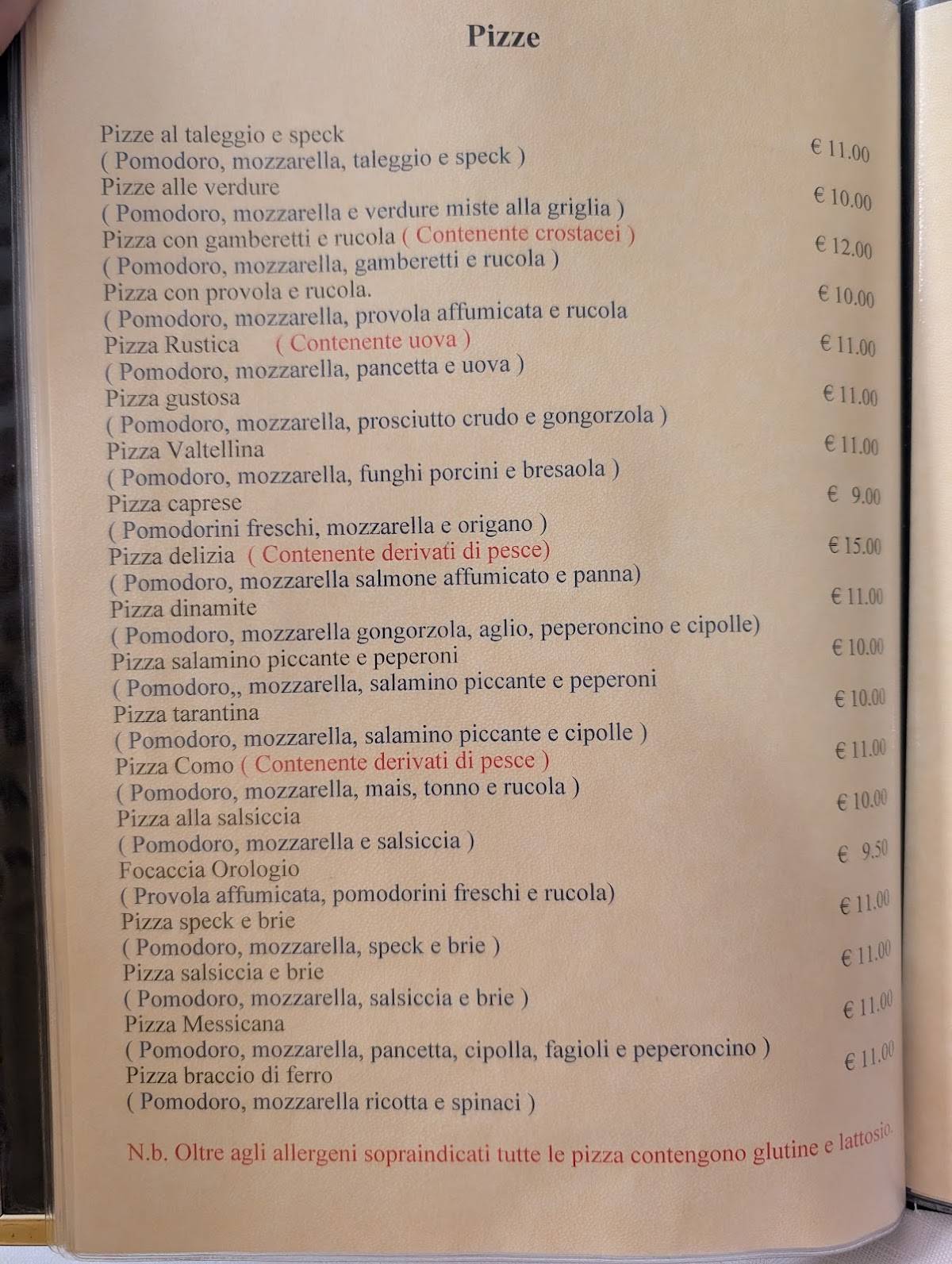 Menu di Ristorante Pizzeria L'Orologio 