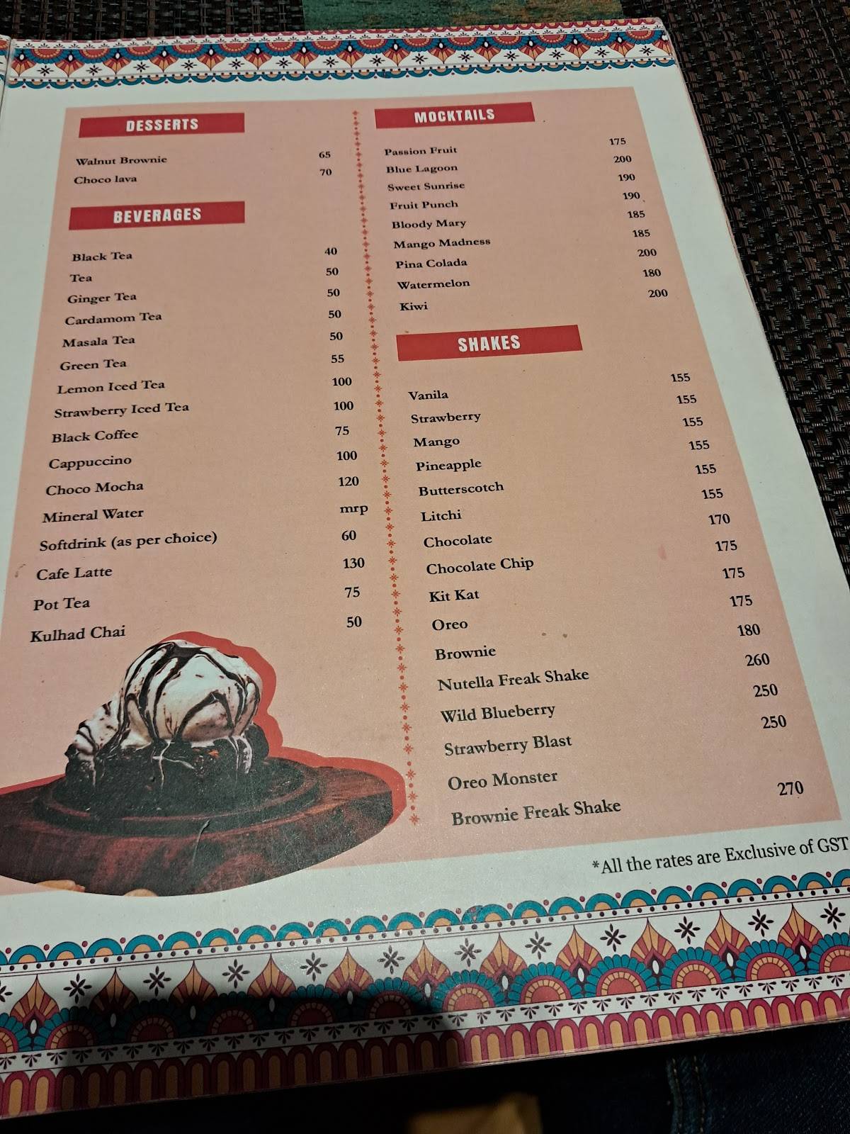 Ritz Continental menu