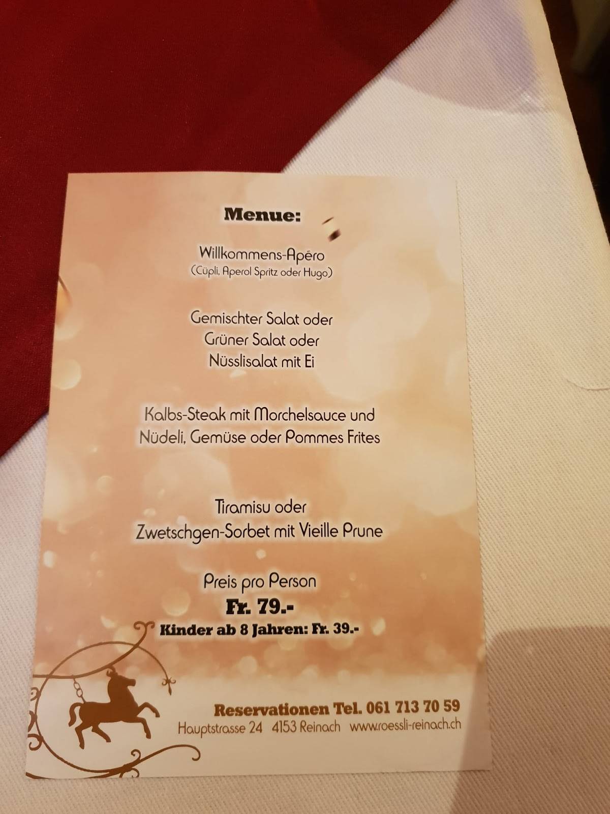 Menu di Restaurant Rössli 