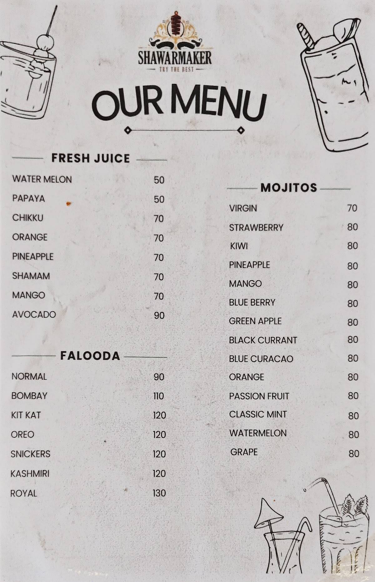 SHAWARMAKER KATTANAM menu