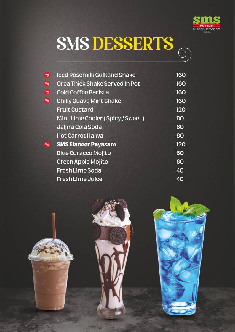 SMS HOTELS - Peelamedu menu