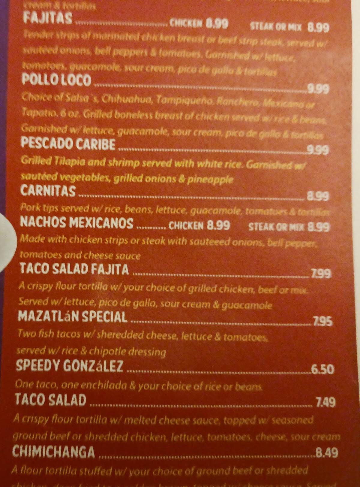 Menu at Salsa's Grill restaurant, Mountain Home, 965 Hwy 62 E