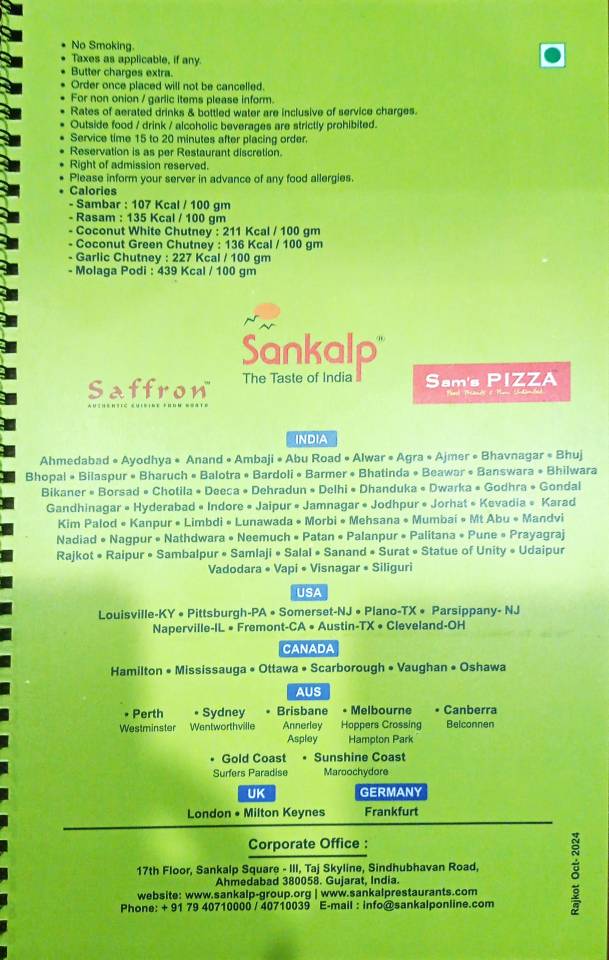 Sankalp Restaurant menu