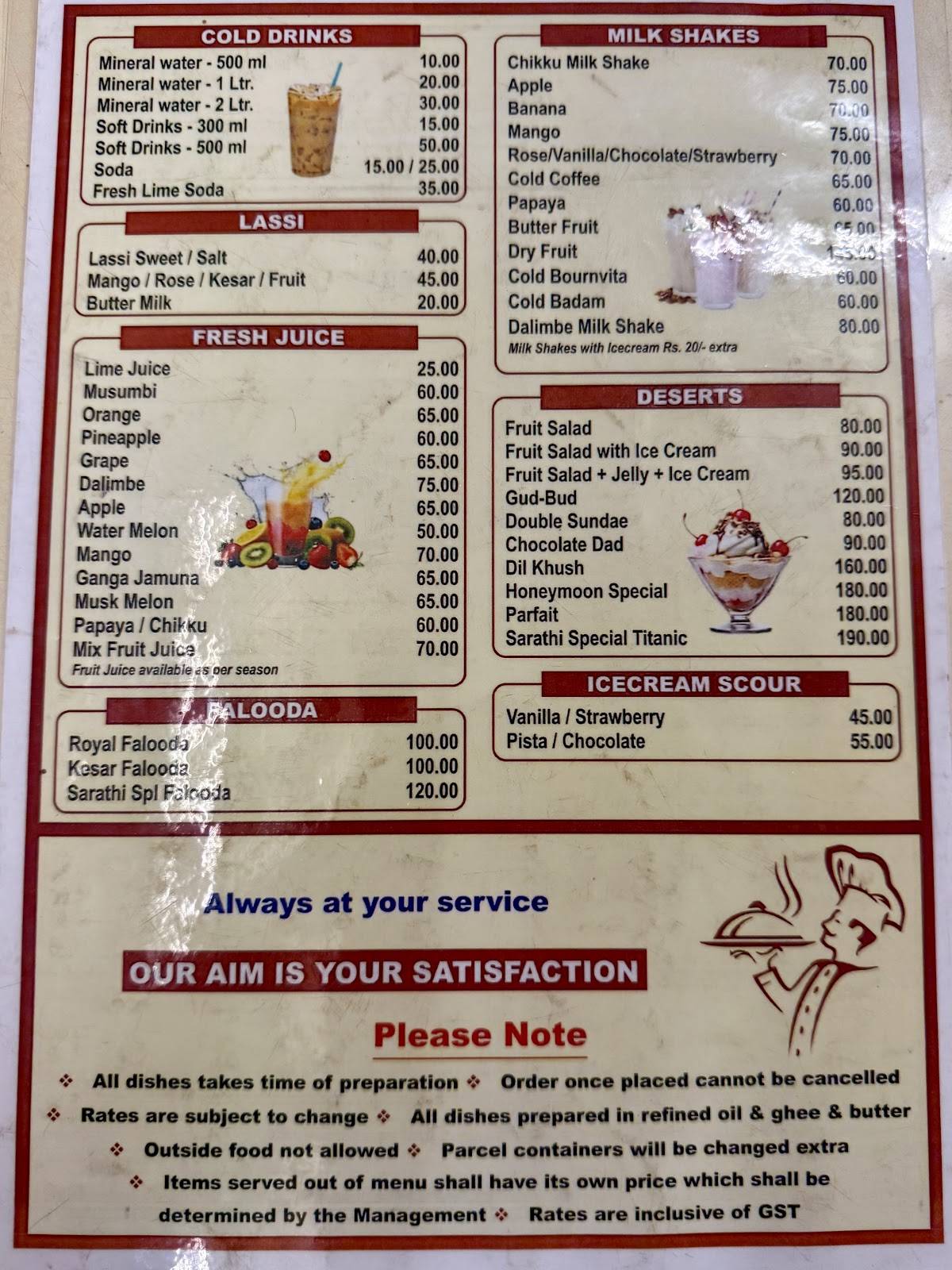 Sarathi Pure Veg Restaurant menu