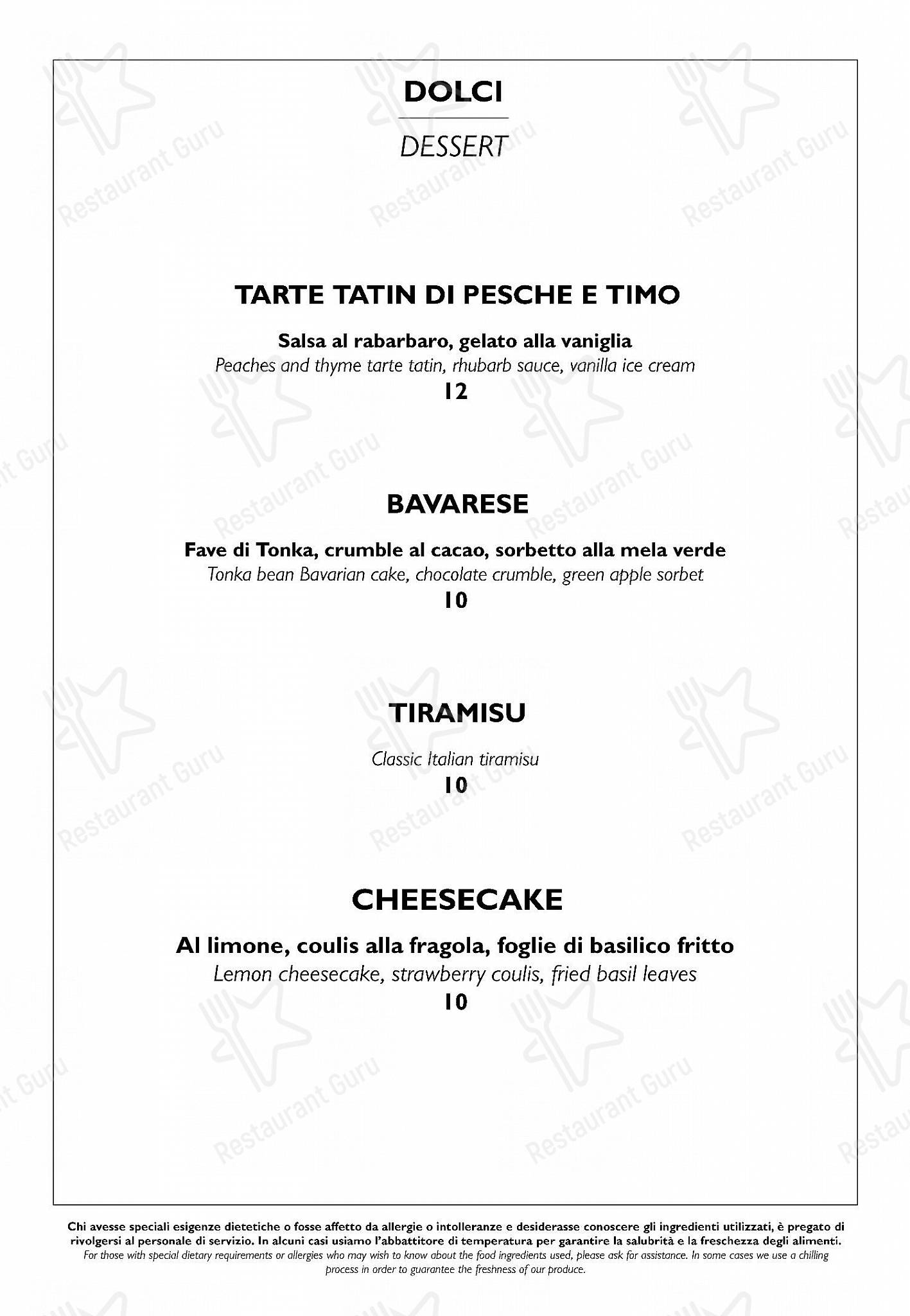 Satin in Como - Menu