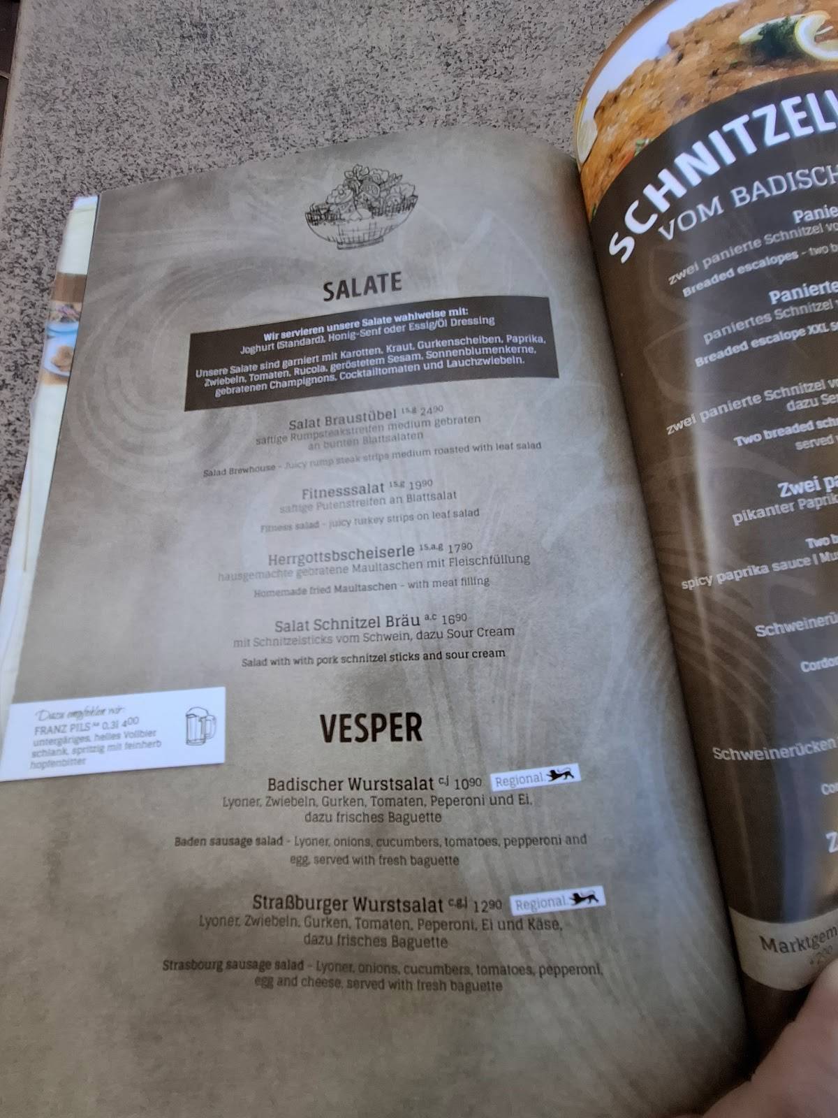 Menu de Schnitzel Bräu Rastatt