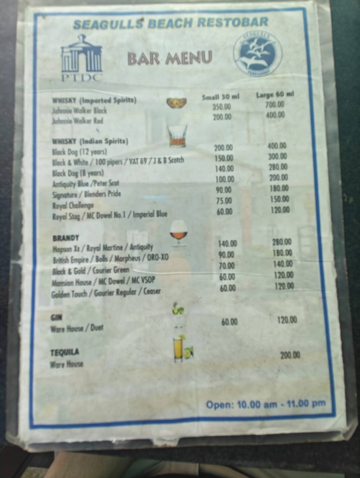 Sea Gulls Bar & Restaurant menu