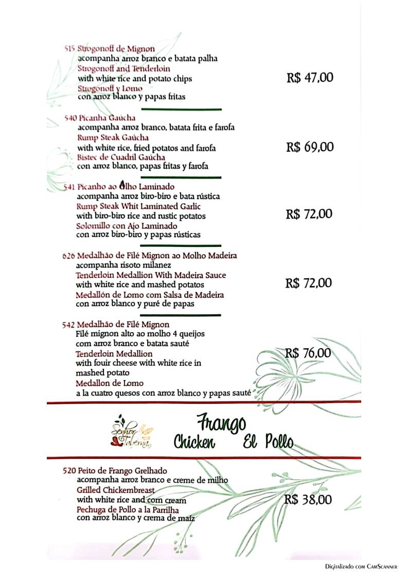 Restaurante Senhor Taberna (Roma Culinária) cardápio