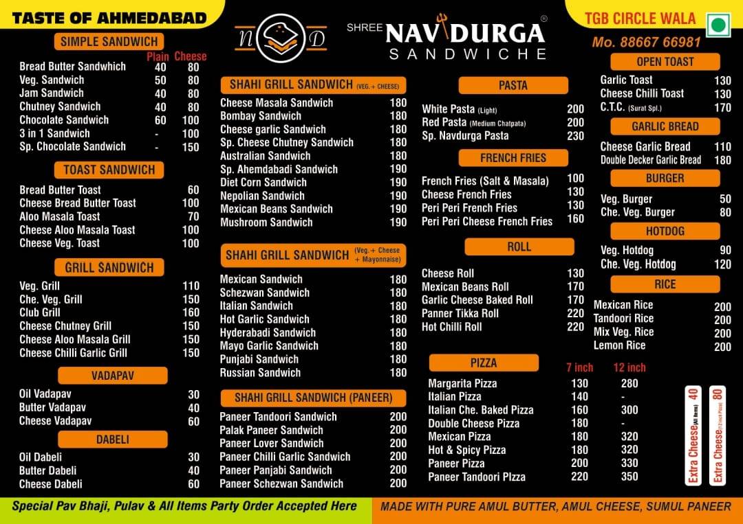 Shree Navdurga Sandwich menu