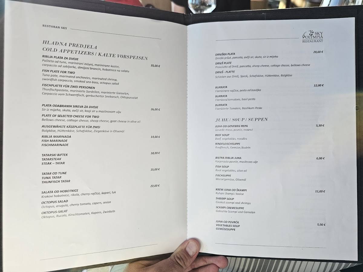 Menu di Restaurant Sky 