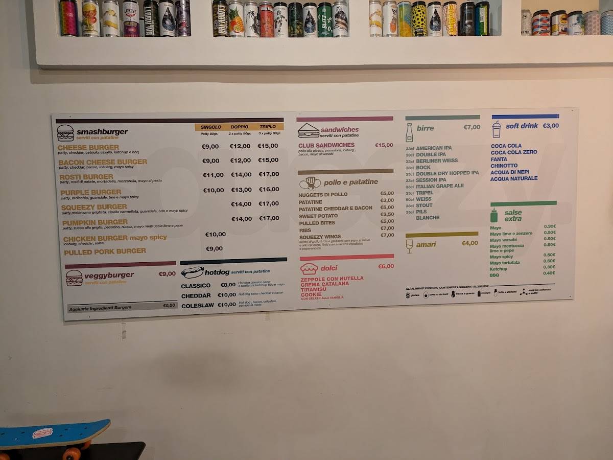 Menu di Squeezy - Garbatella 