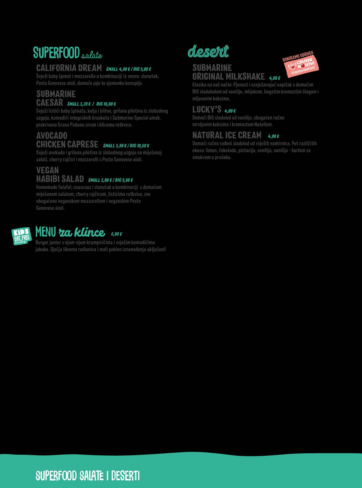 Menu di Submarine Burger - Centar 